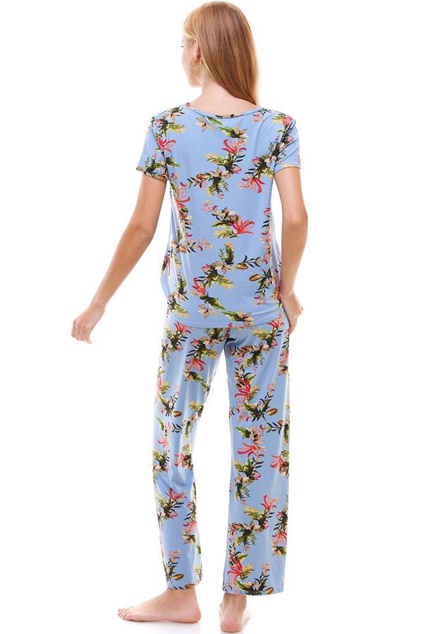 Loungewear set for women's floral short sleeve and pants