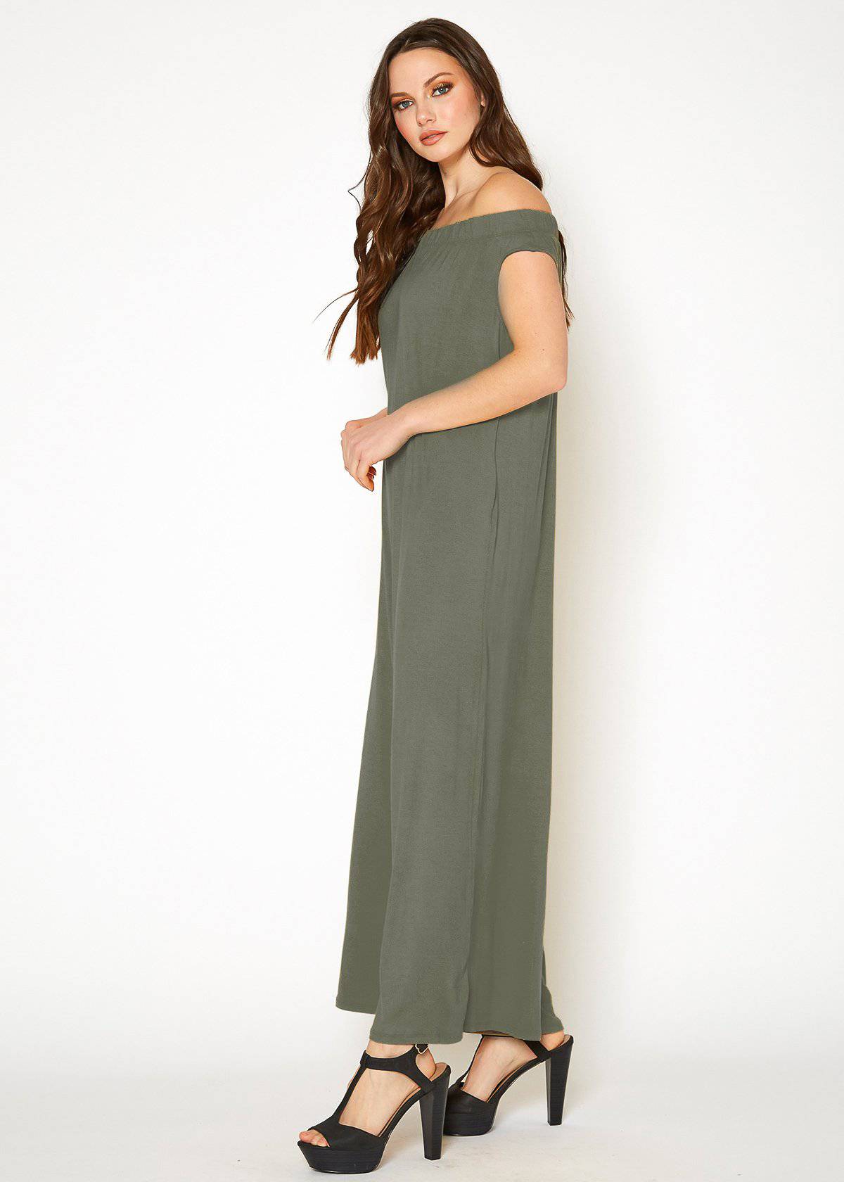 Women's Off Shoulder Wide Leg Jumpsuit With Pockets