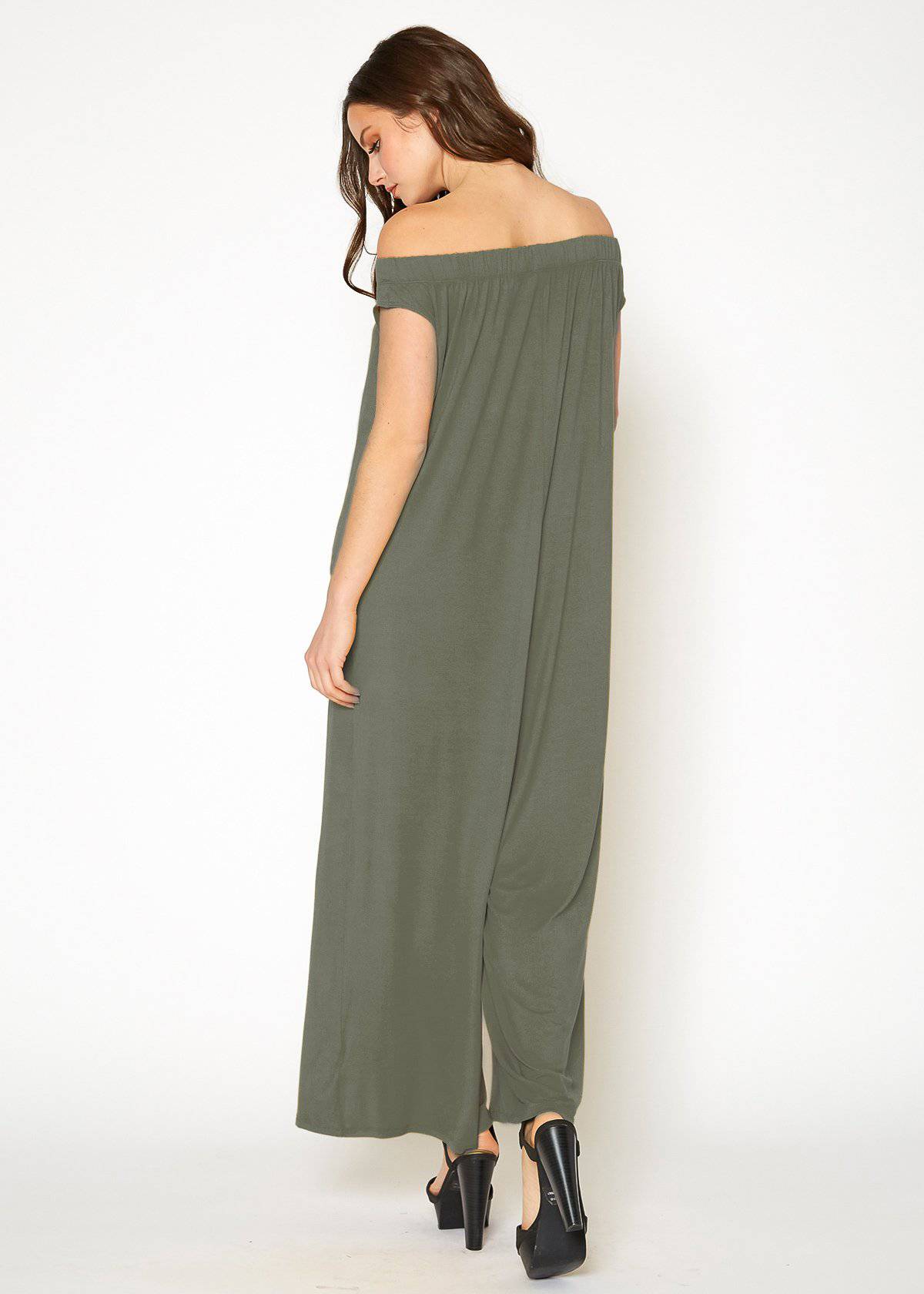 Women's Off Shoulder Wide Leg Jumpsuit With Pockets