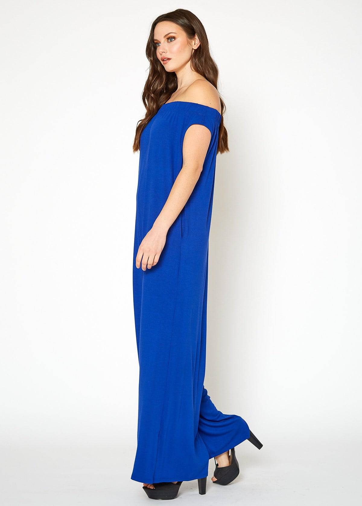 Women's Off Shoulder Wide Leg Jumpsuit With Pockets