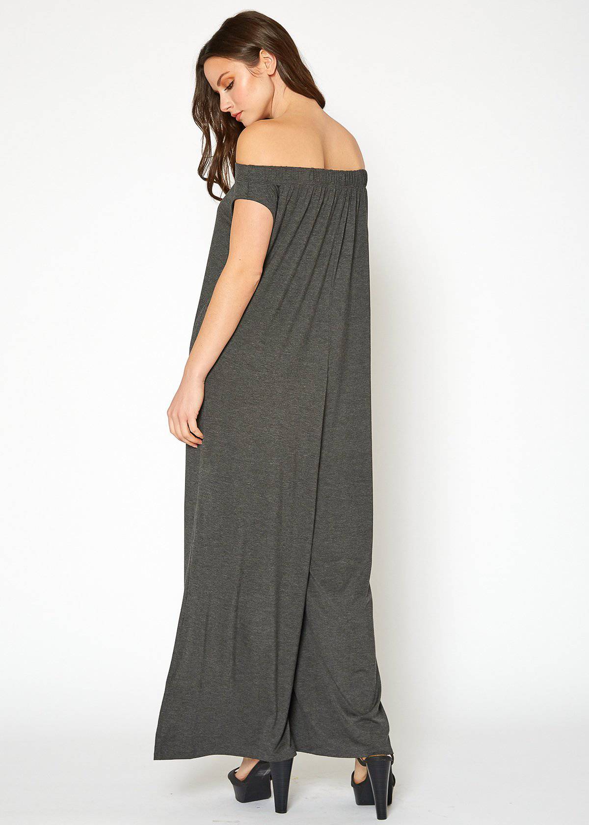 Women's Off Shoulder Wide Leg Jumpsuit With Pockets