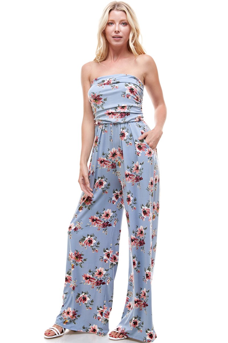 Women Floral Strapless Jumpsuit