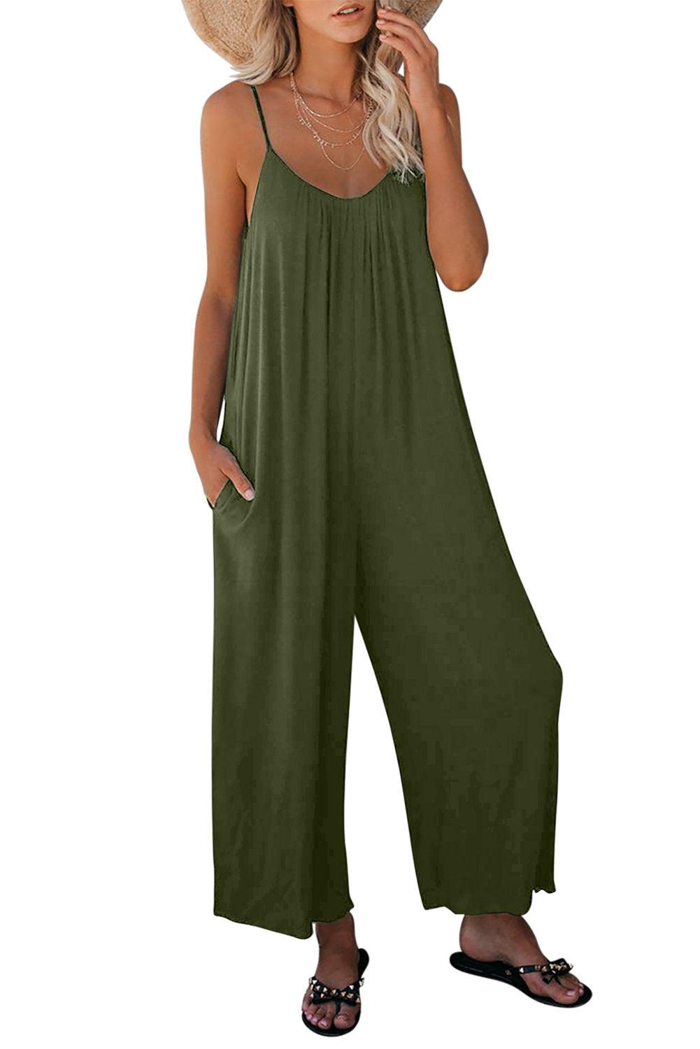 Spaghetti Straps Wide Leg Pocketed Jumpsuits