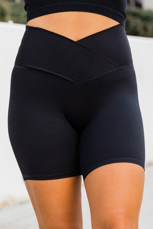 Black Solid Color V-Waistband Yoga Shorts