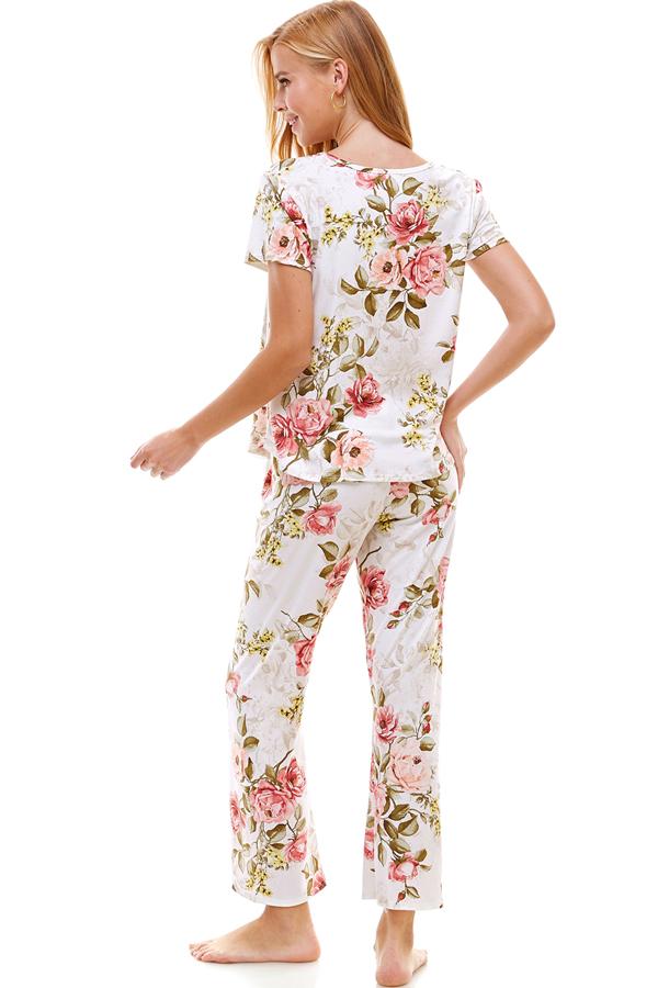 Loungewear set for women's floral short sleeve and pants