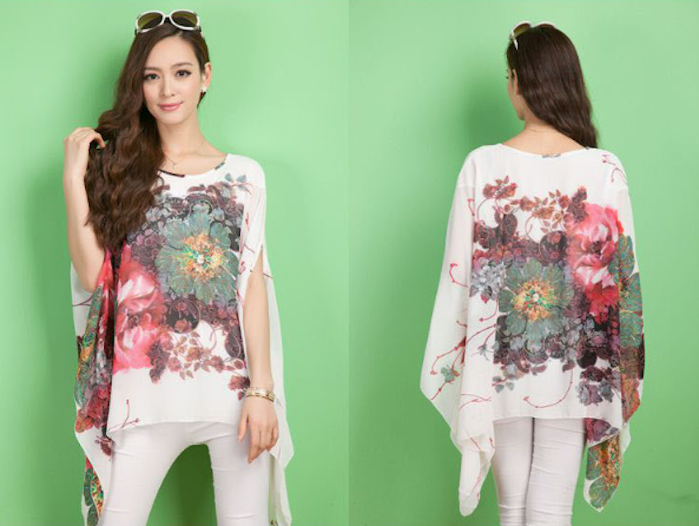 Womens Peony Batwing Chiffon Top