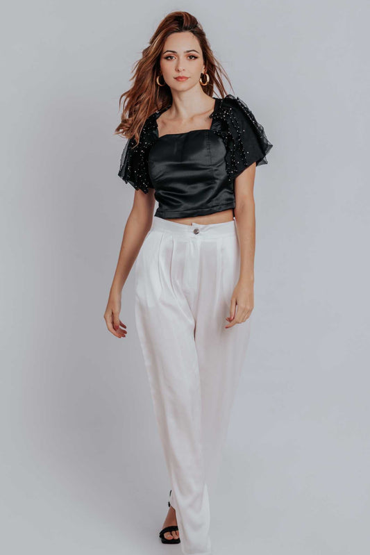 Fiona Ruffle Puff Pleated Sleeves Top