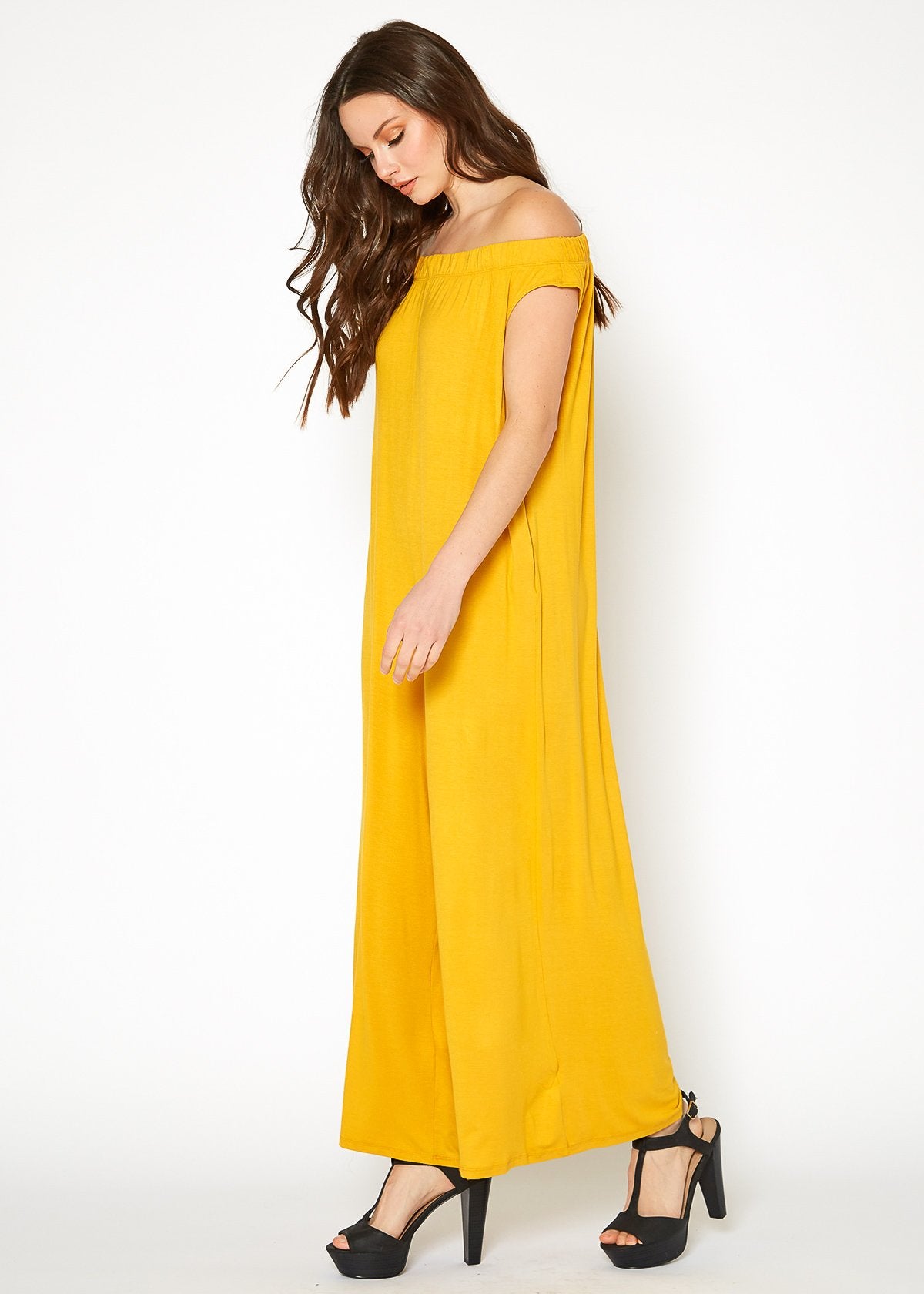 Women's Off Shoulder Wide Leg Jumpsuit With Pockets