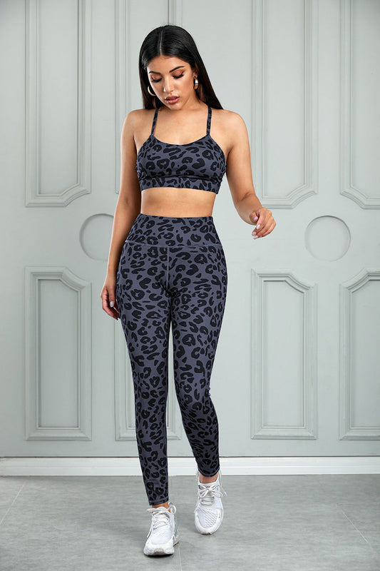 Charcoal Leopard Sports Bra and Legging Set