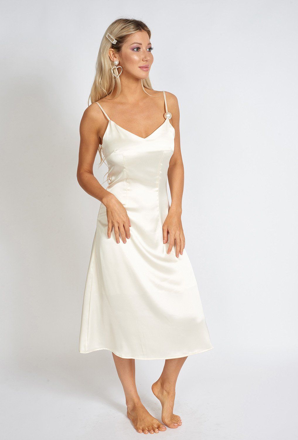 Léonie One Pearl Satin Slip Dress