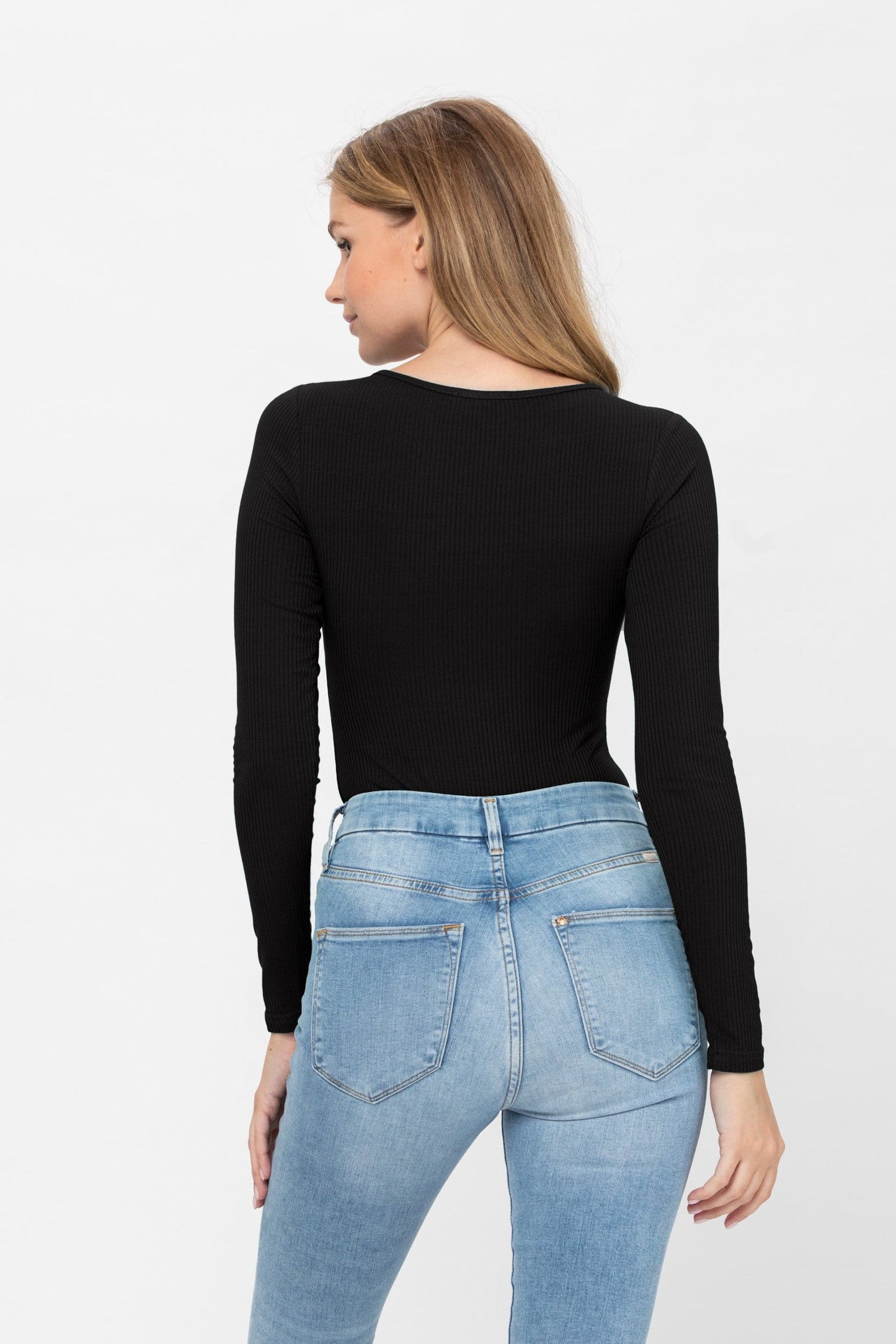 Long Sleeve Sexy Scoop Neck Tank Top Button Down Ribbed Bodysuits