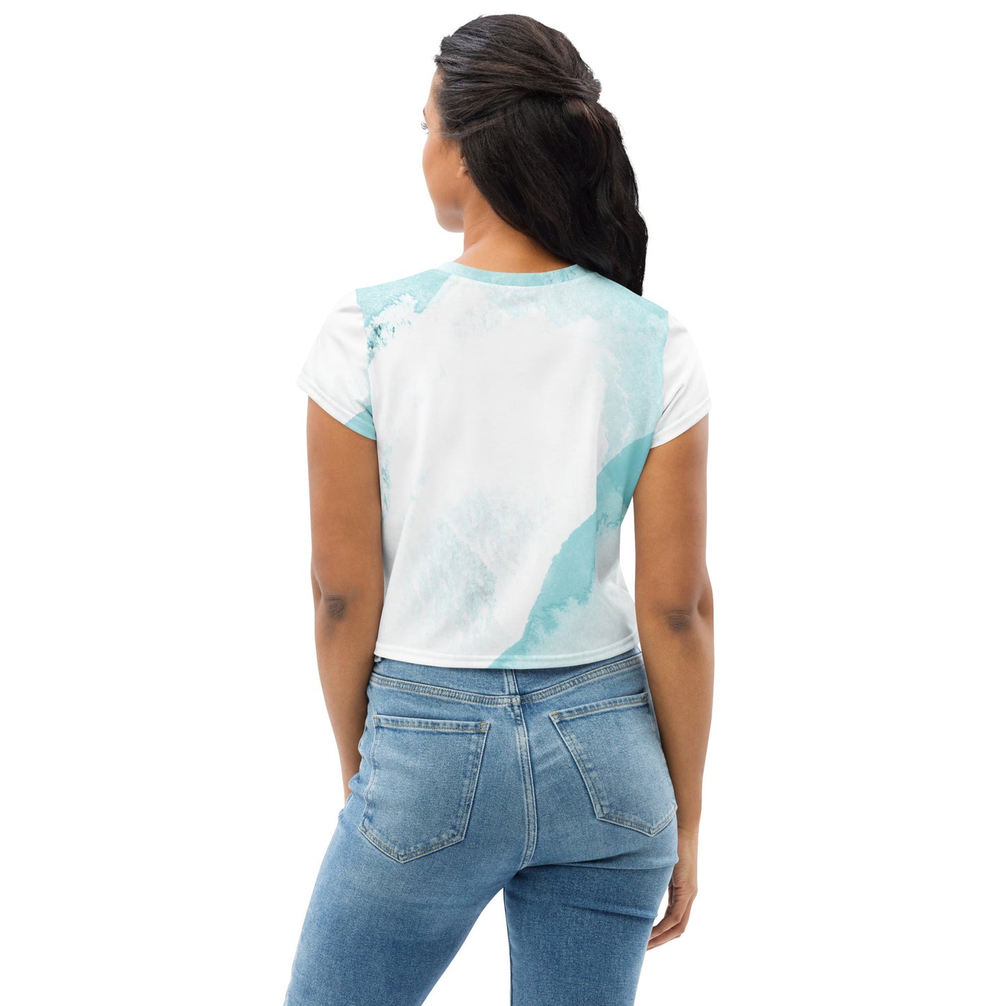 Womens Stretch Fit Crop Tee T-shirt, Subtle Abstract Ocean Blue and