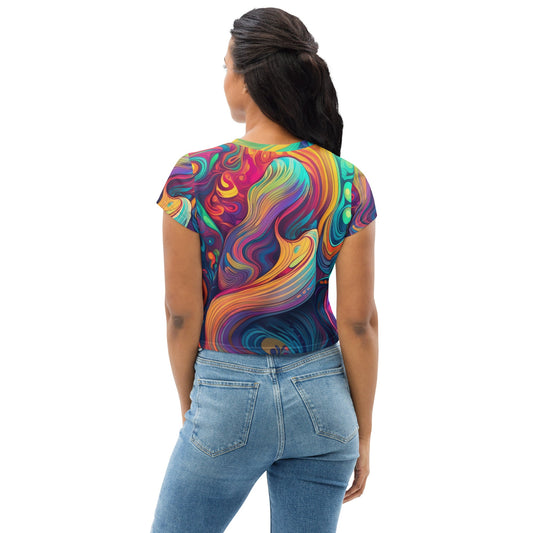 Womens Stretch Fit Crop Tee T-shirt, Vibrant Psychedelic Kaleidoscope