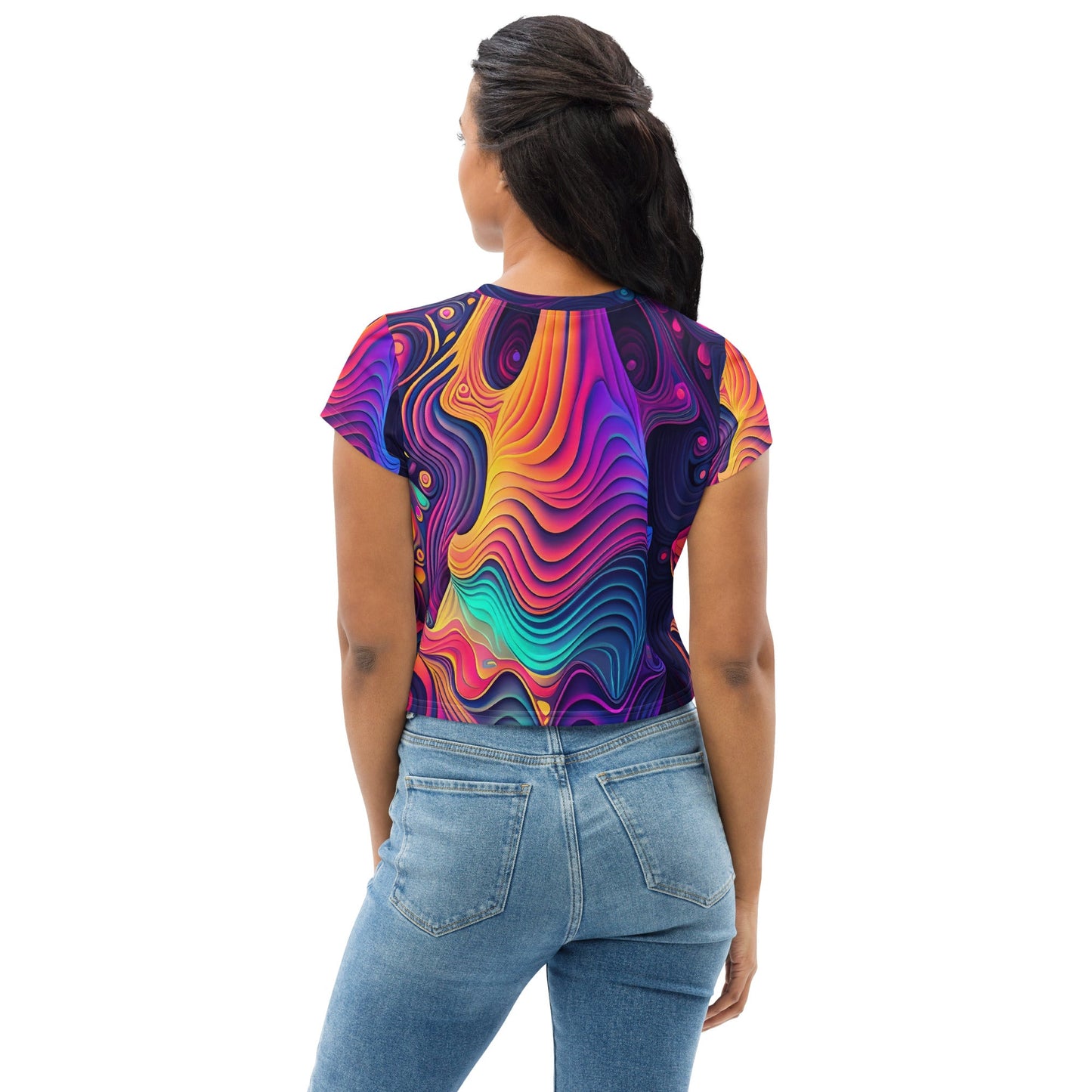 Womens Stretch Fit Crop Tee T-shirt, Vibrant Psychedelic Kaleidoscope