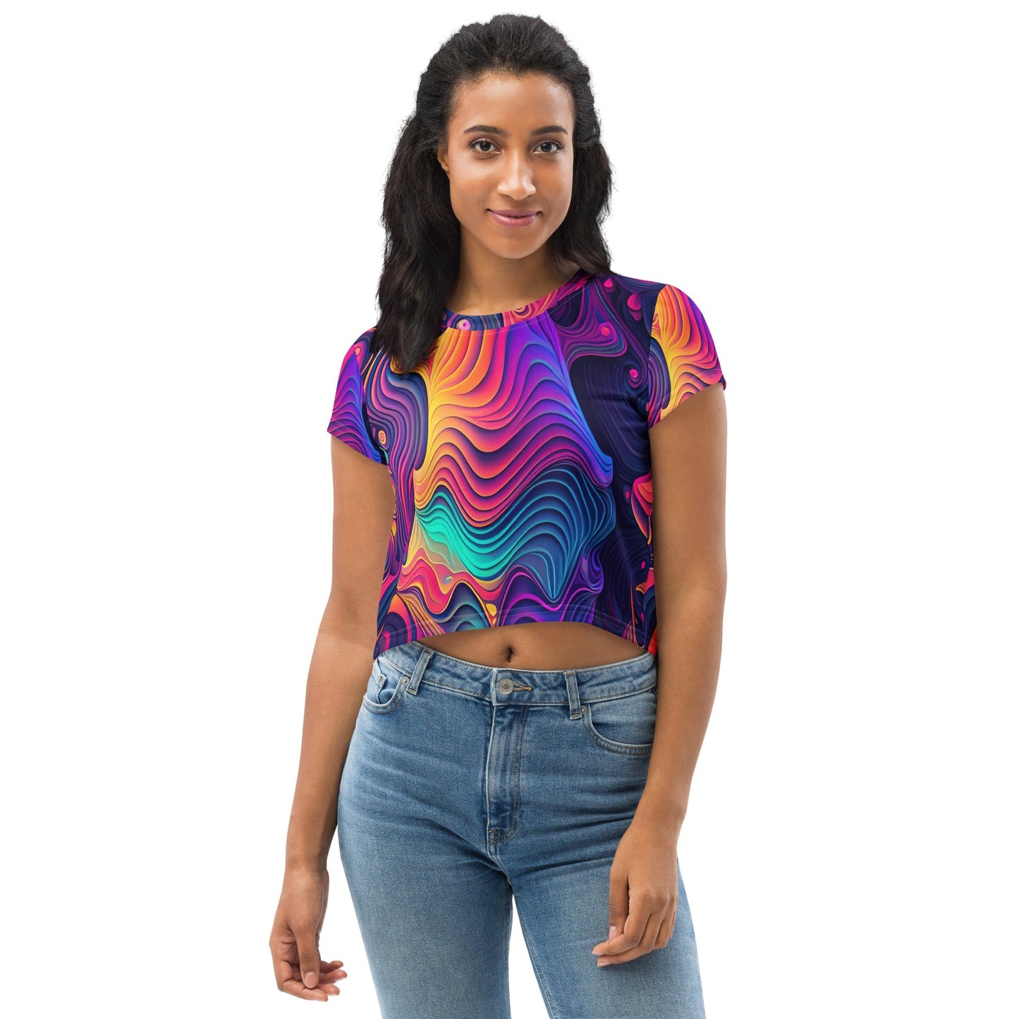 Womens Stretch Fit Crop Tee T-shirt, Vibrant Psychedelic Kaleidoscope