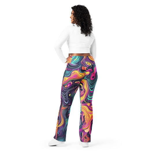 Womens Flare Leggings, Vibrant Psychedelic Kaleidoscope Boho Print 2