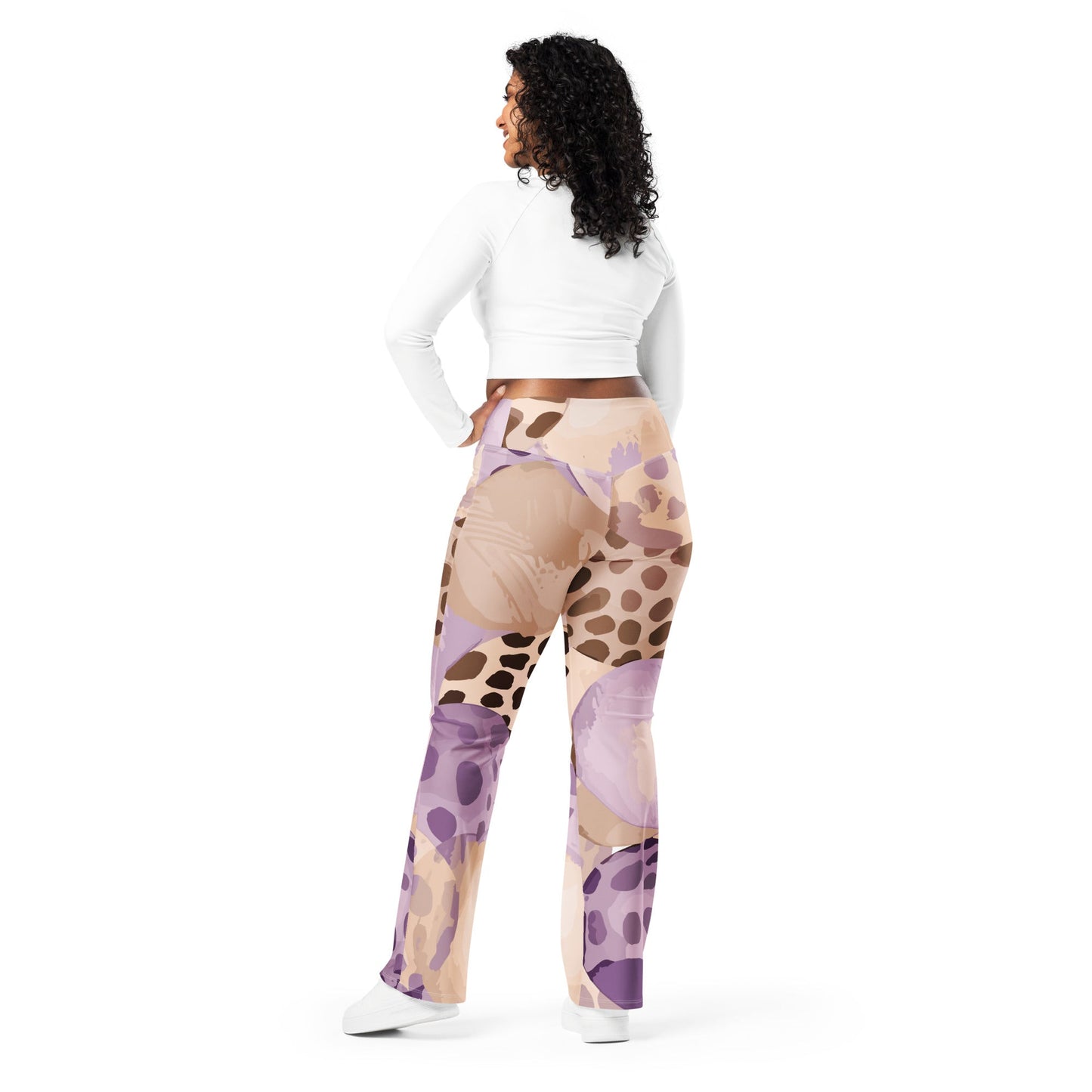 Womens Flare Leggings, Purple Lavender Spotted Print