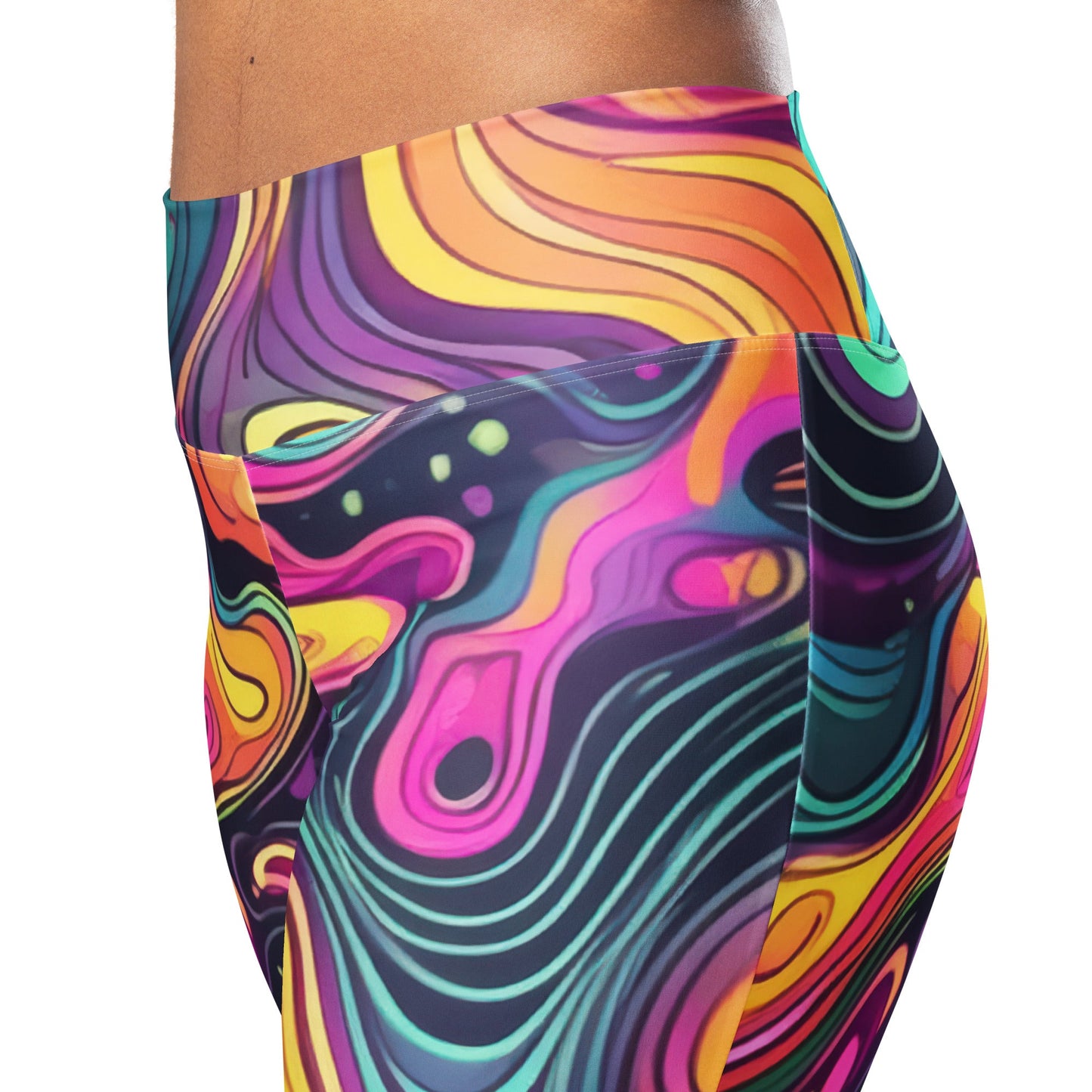 Womens Flare Leggings, Vibrant Psychedelic Kaleidoscope Boho Print 2