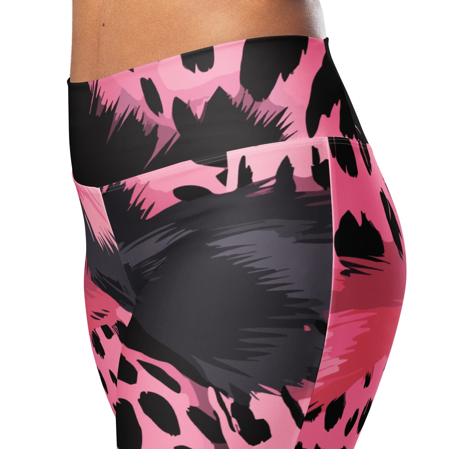 Womens Flare Leggings, Pink Black Spotted Print