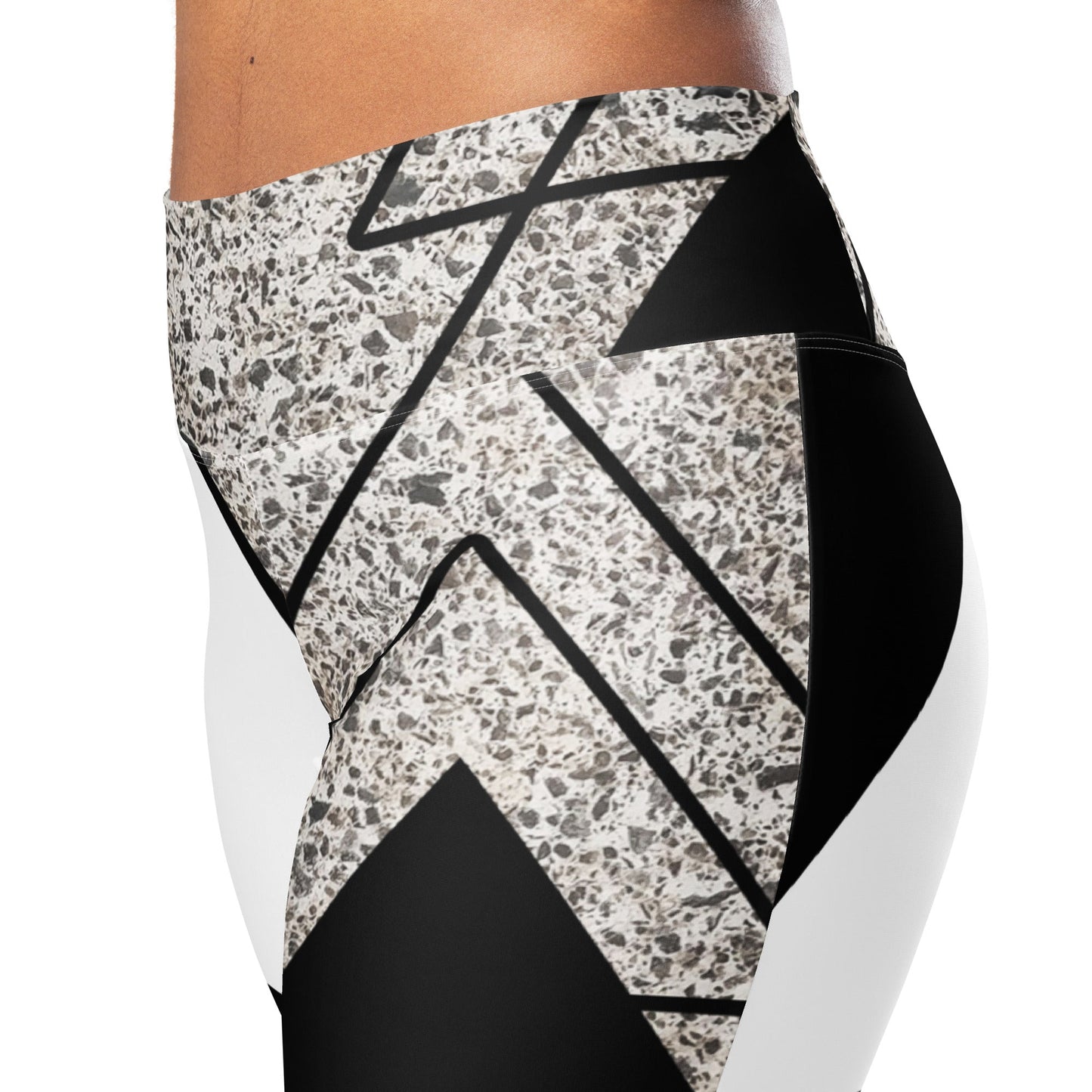 Womens Flare Leggings, Black and White Triangular Colorblock