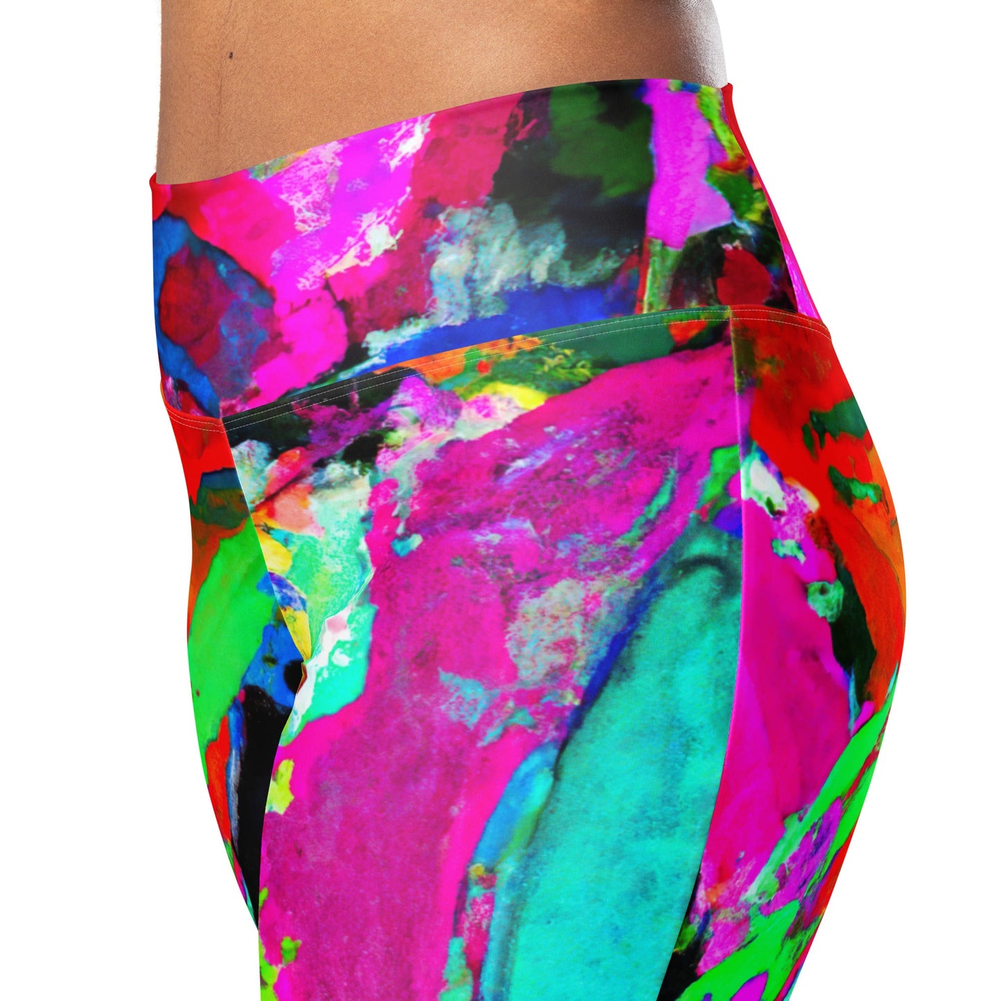 Womens Flare Leggings, Red Multicolor Abstract Print