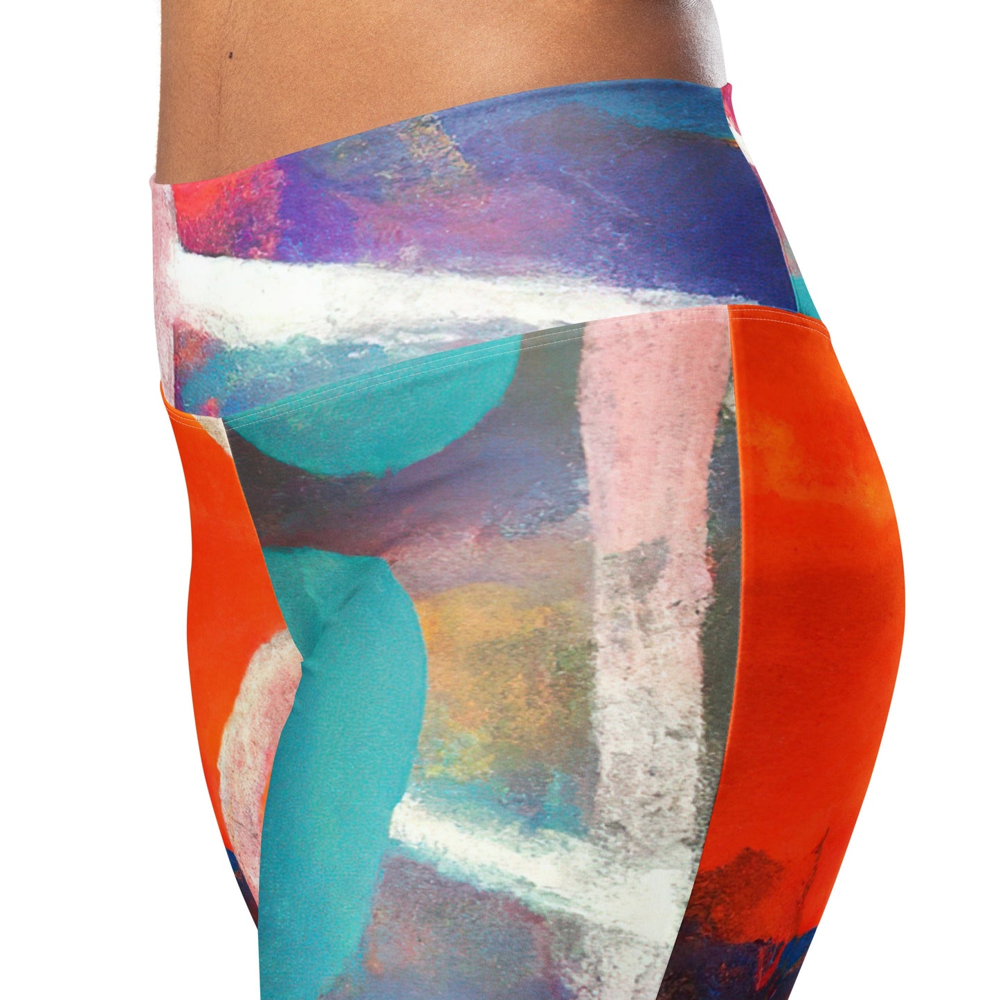 Womens Flare Leggings, Red Blue Multicolor Abstract Print