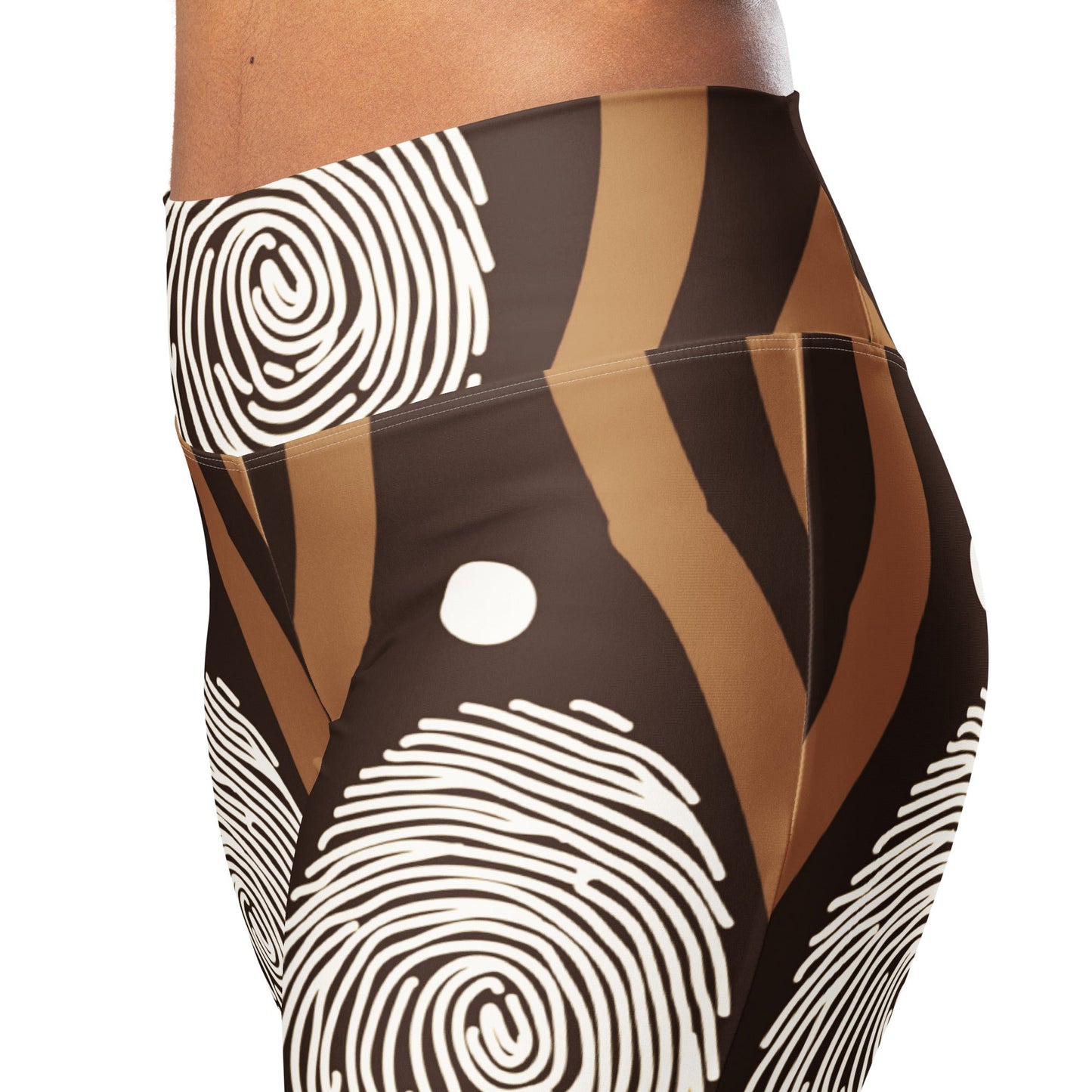 Womens Flare Leggings, Brown White Geometric Lines