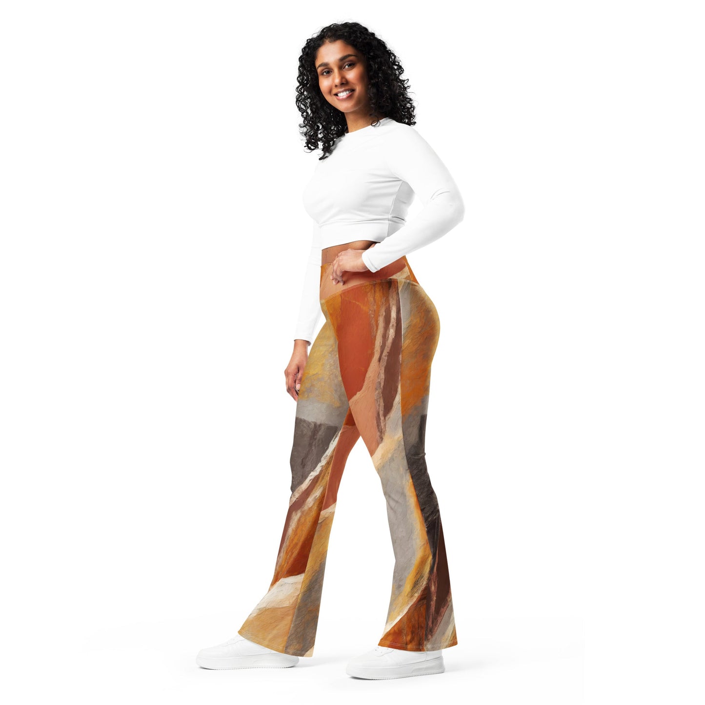 Womens Flare Leggings, Rustic Brown Stone Print