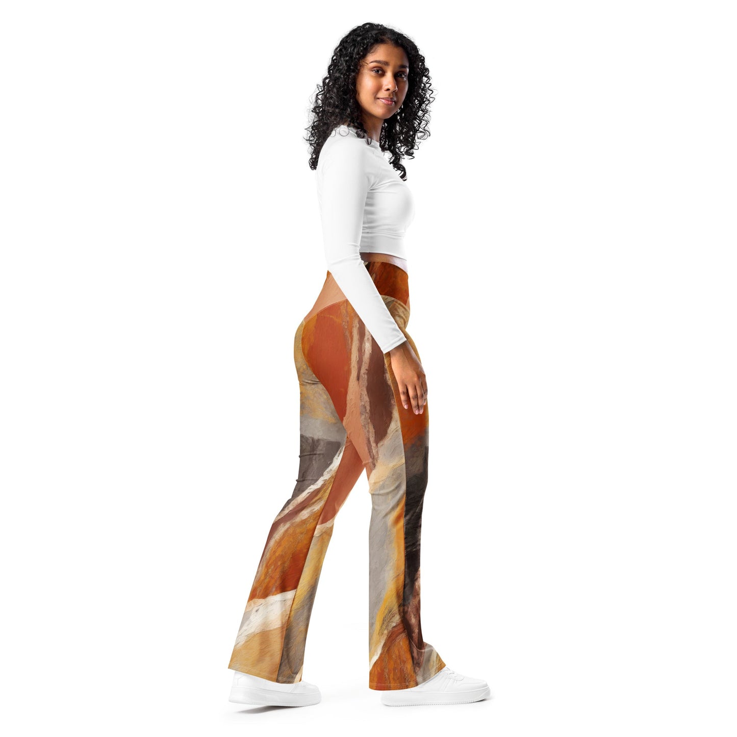 Womens Flare Leggings, Rustic Brown Stone Print