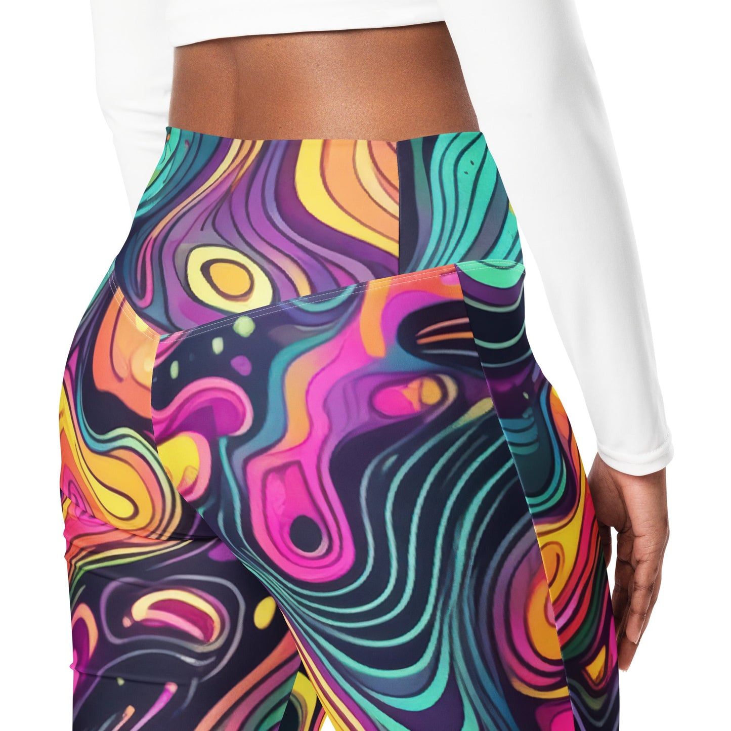 Womens Flare Leggings, Vibrant Psychedelic Kaleidoscope Boho Print 2