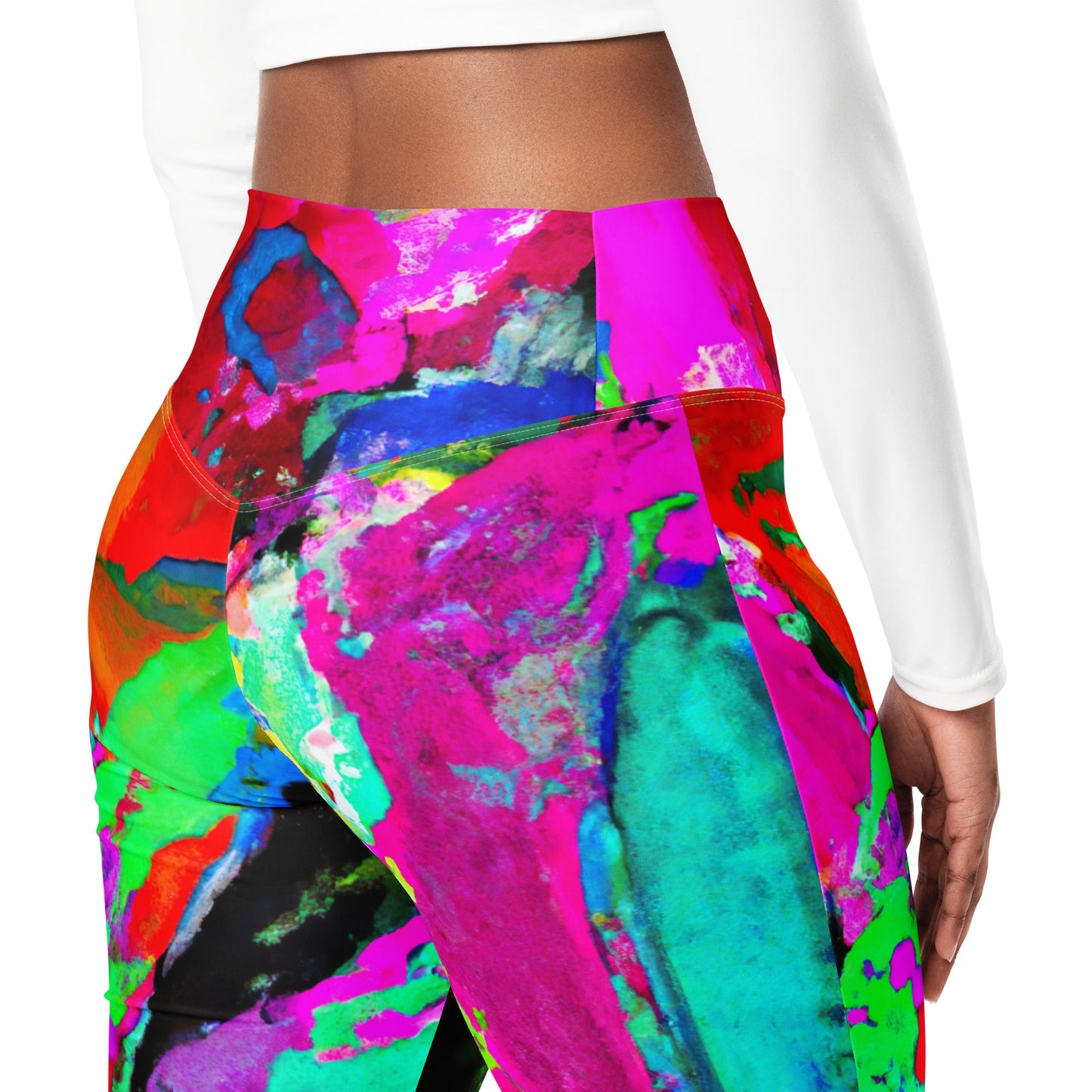 Womens Flare Leggings, Red Multicolor Abstract Print