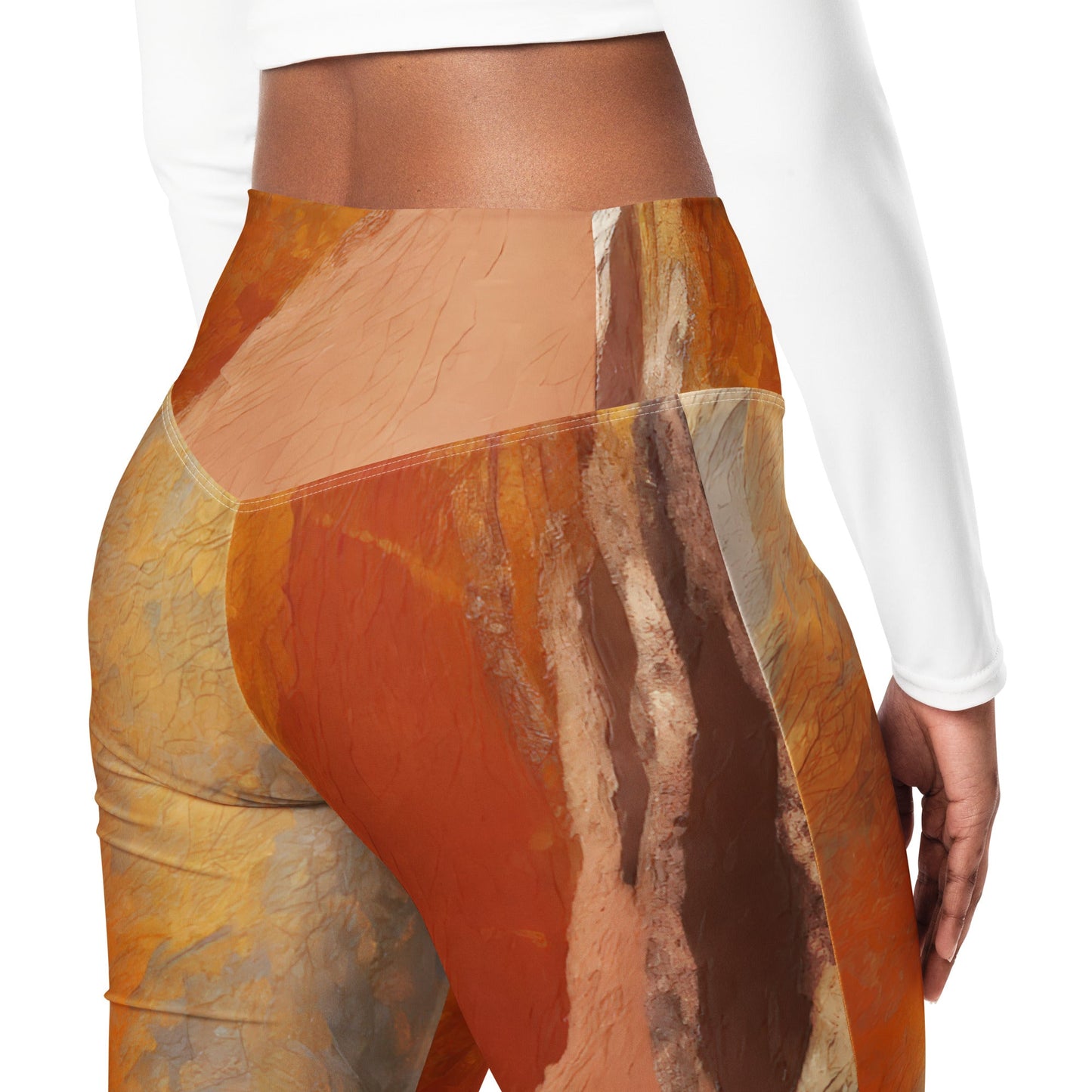 Womens Flare Leggings, Rustic Brown Stone Print