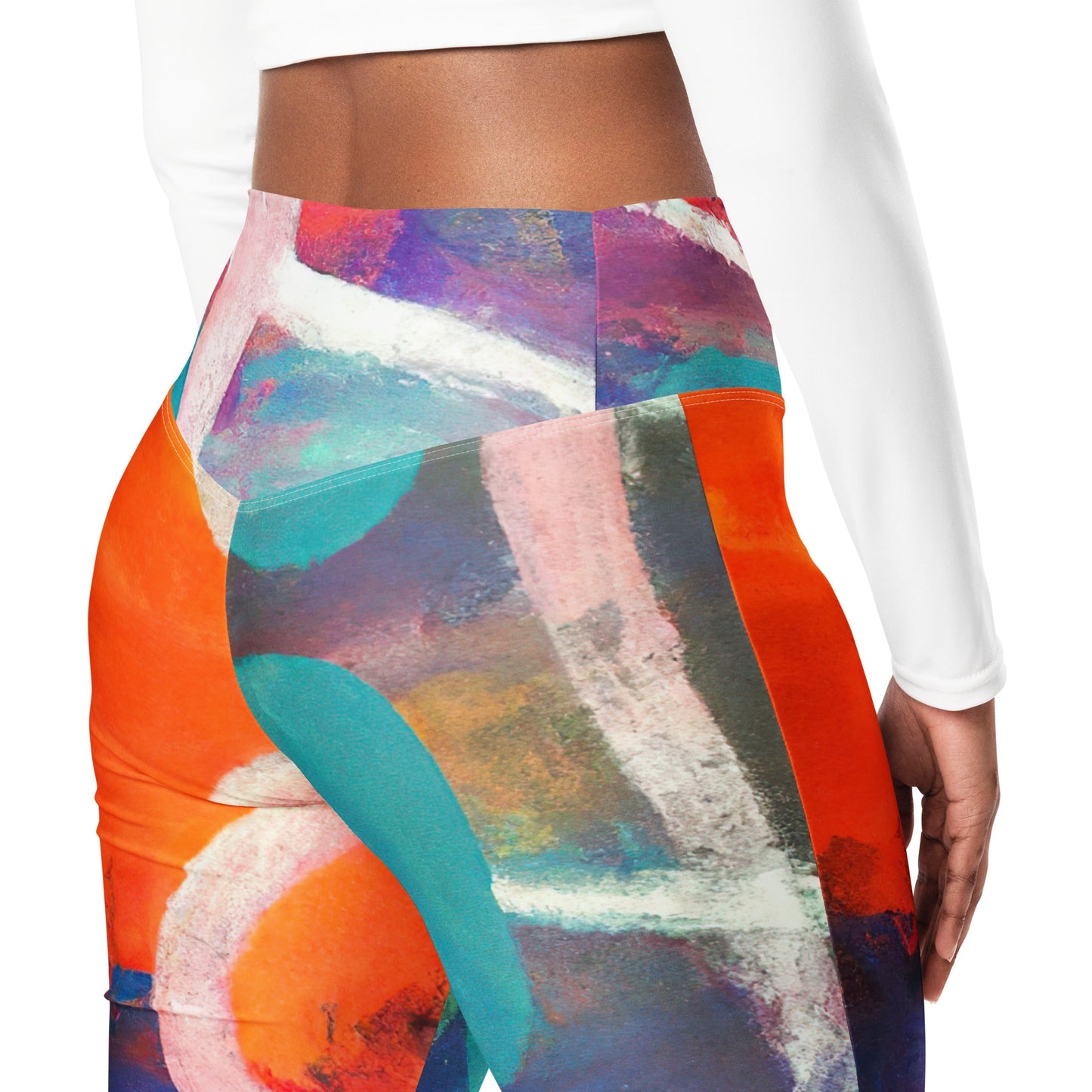 Womens Flare Leggings, Red Blue Multicolor Abstract Print