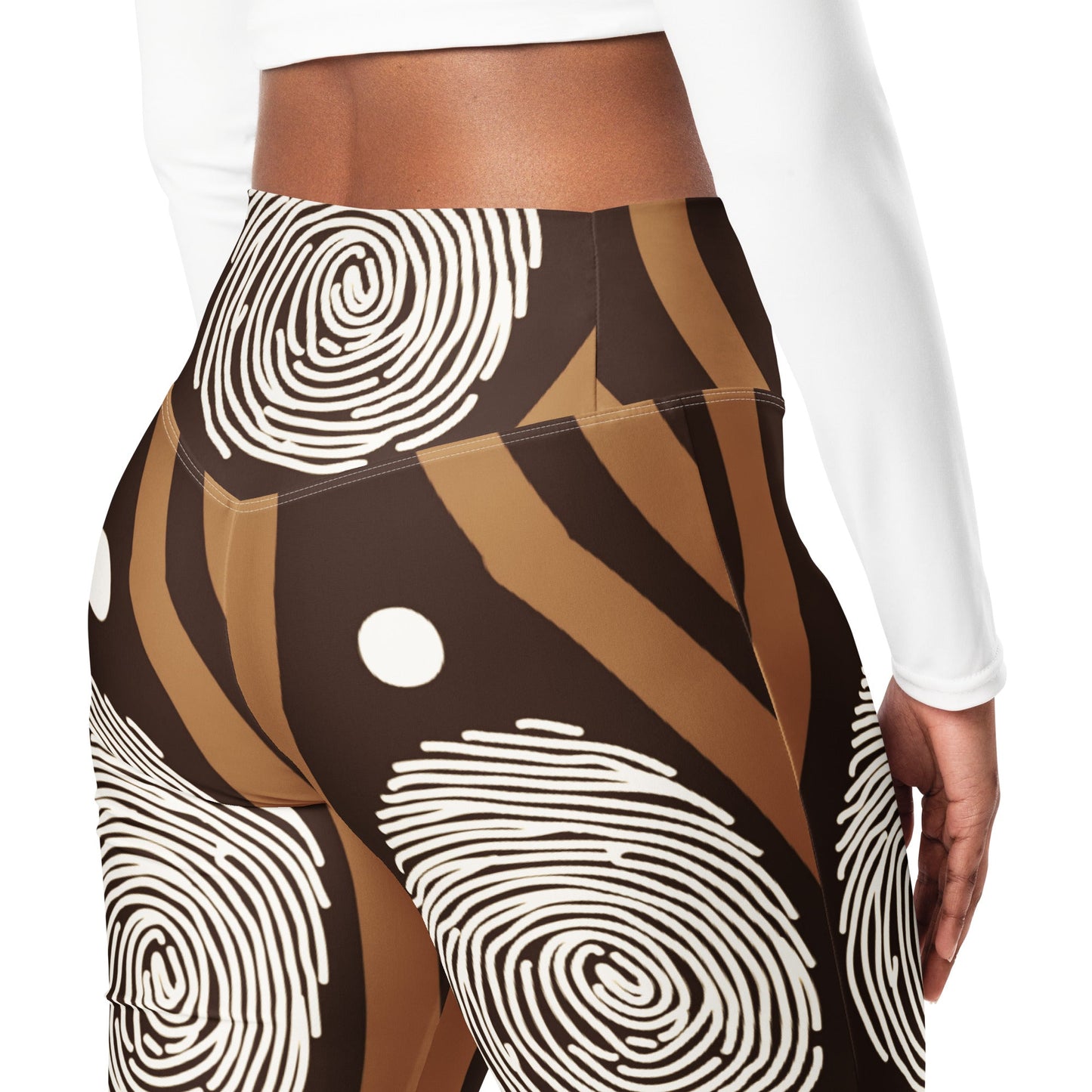 Womens Flare Leggings, Brown White Geometric Lines