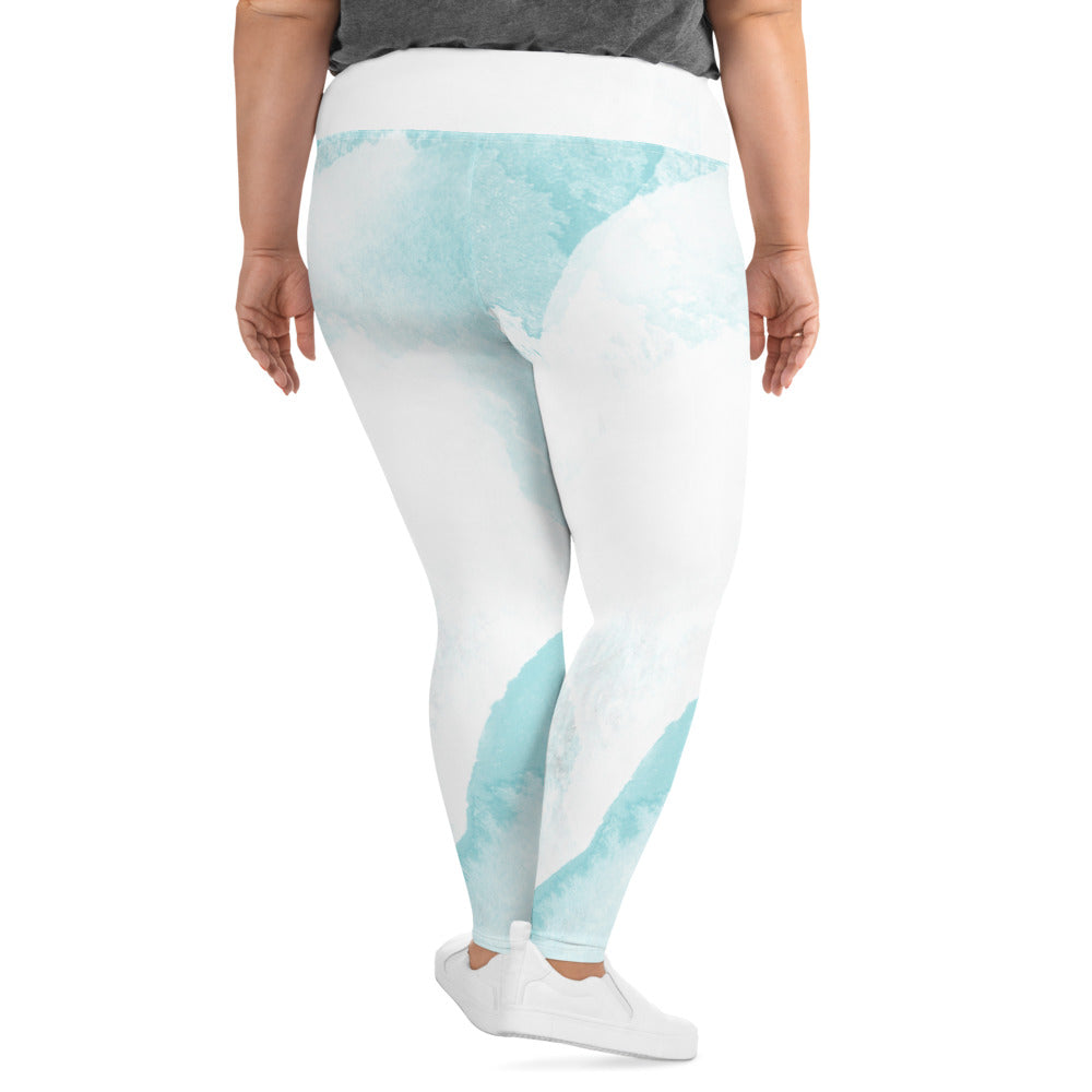 Womens Plus Size Fitness Leggings, Subtle Abstract Ocean Blue