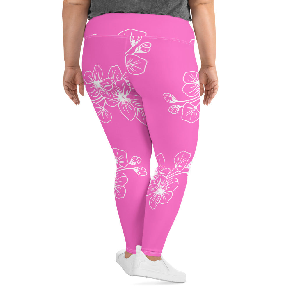 Womens Plus Size Fitness Leggings, Pink Floral 7022623