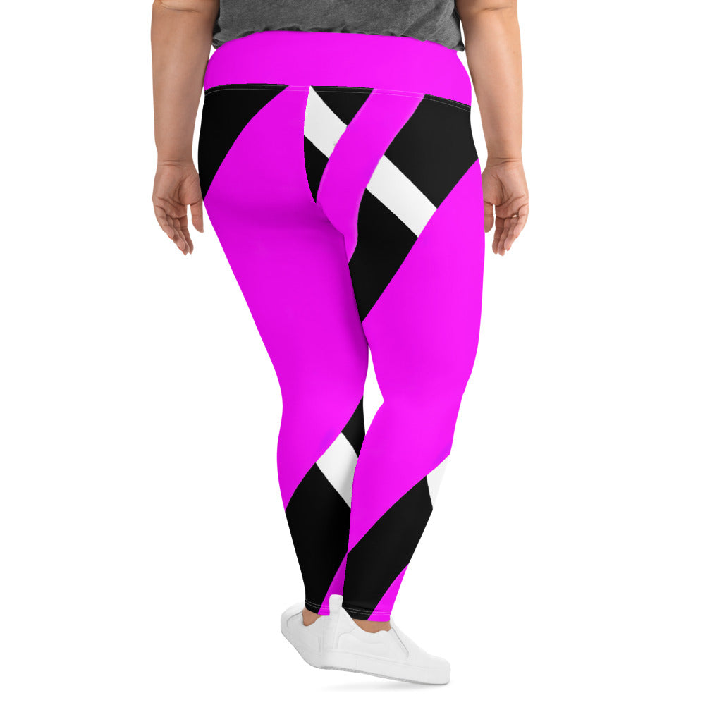 Womens Plus Size Fitness Leggings, Black and Pink Pattern