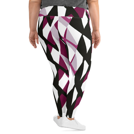 Womens Plus Size Fitness Leggings, Pink Mauve Pattern