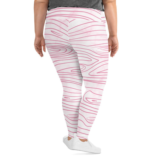 Womens Plus Size Fitness Leggings, Pink Line Art Sketch Print