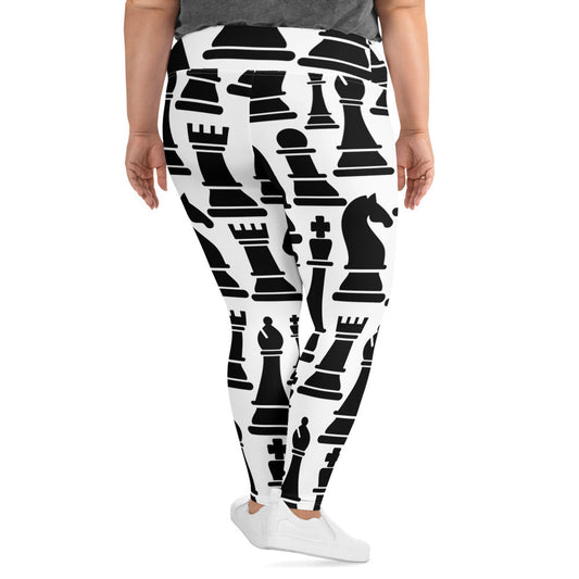 Womens Plus Size Fitness Leggings, Black and White Chess Print