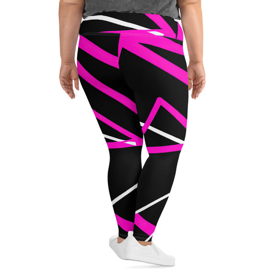 Womens Plus Size Fitness Leggings, Black and Pink Pattern 2