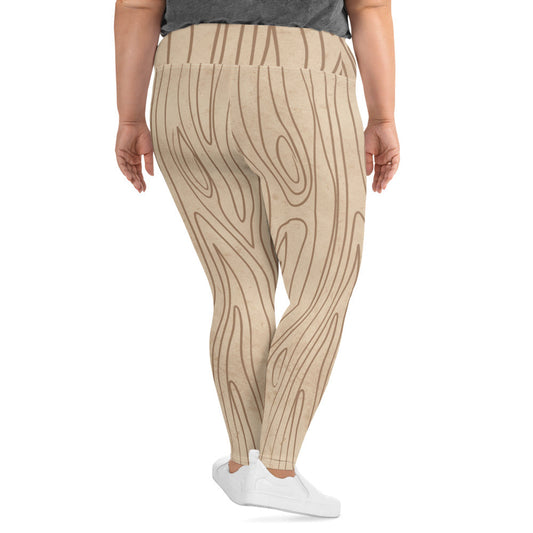 Womens Plus Size Fitness Leggings, Beige Brown Tree Sketch Lines