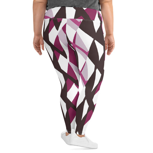 Womens Plus Size Fitness Leggings, Pink Mauve Pattern 2