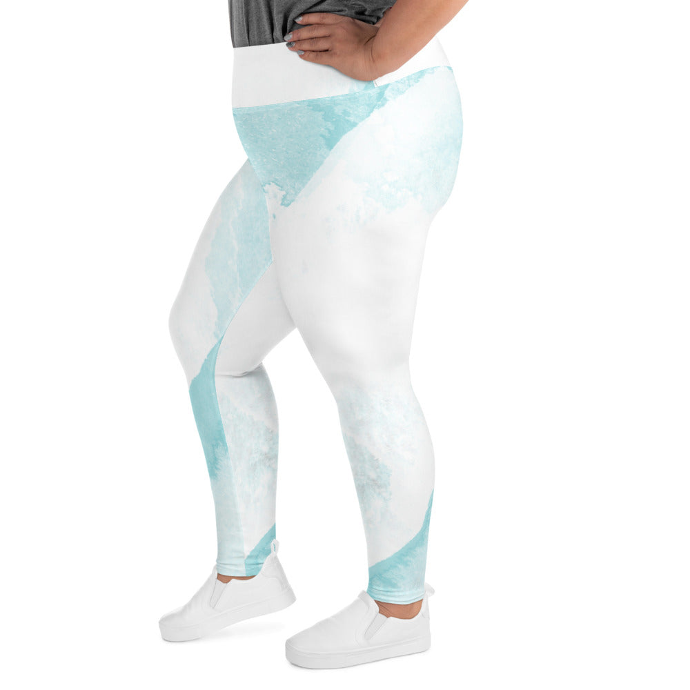 Womens Plus Size Fitness Leggings, Subtle Abstract Ocean Blue