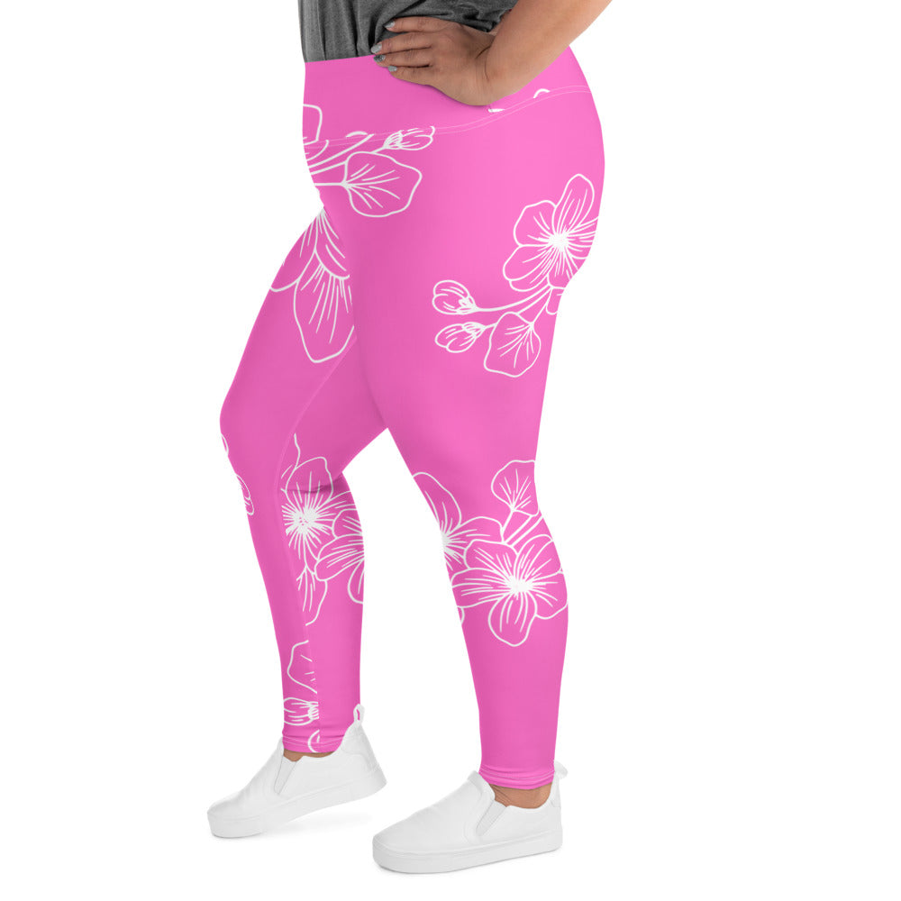 Womens Plus Size Fitness Leggings, Pink Floral 7022623