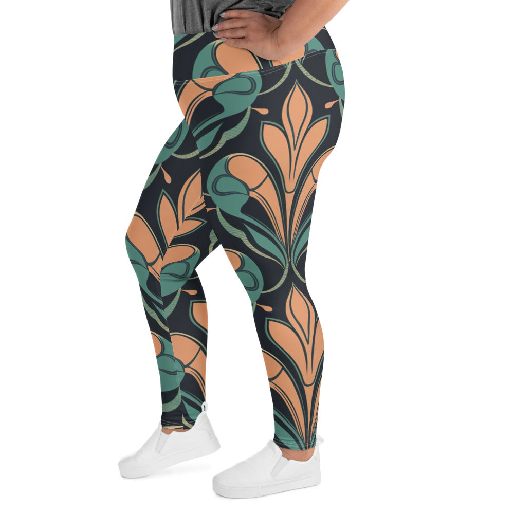 Womens Plus Size Fitness Leggings, Retro Vintage Print