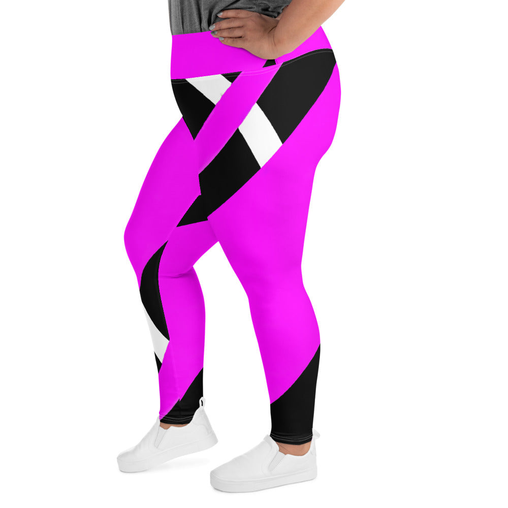 Womens Plus Size Fitness Leggings, Black and Pink Pattern