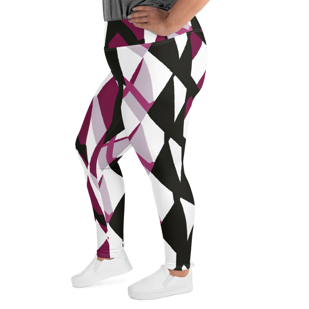 Womens Plus Size Fitness Leggings, Pink Mauve Pattern