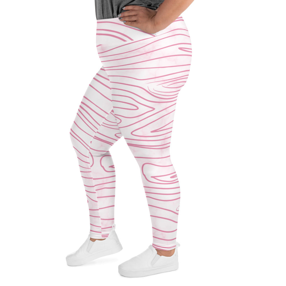 Womens Plus Size Fitness Leggings, Pink Line Art Sketch Print