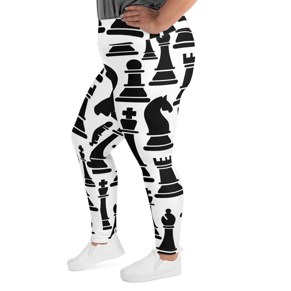 Womens Plus Size Fitness Leggings, Black and White Chess Print